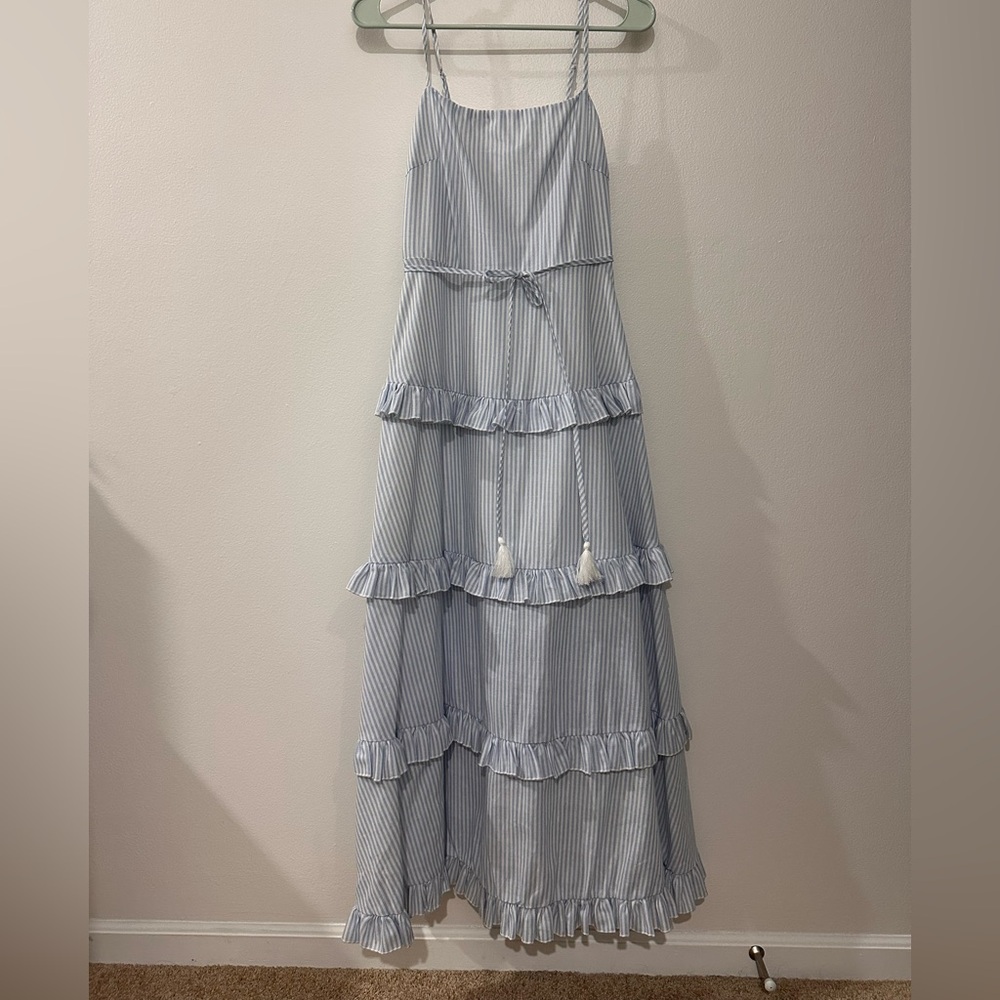 Aakaa Blue and White Striped Maxi Dress